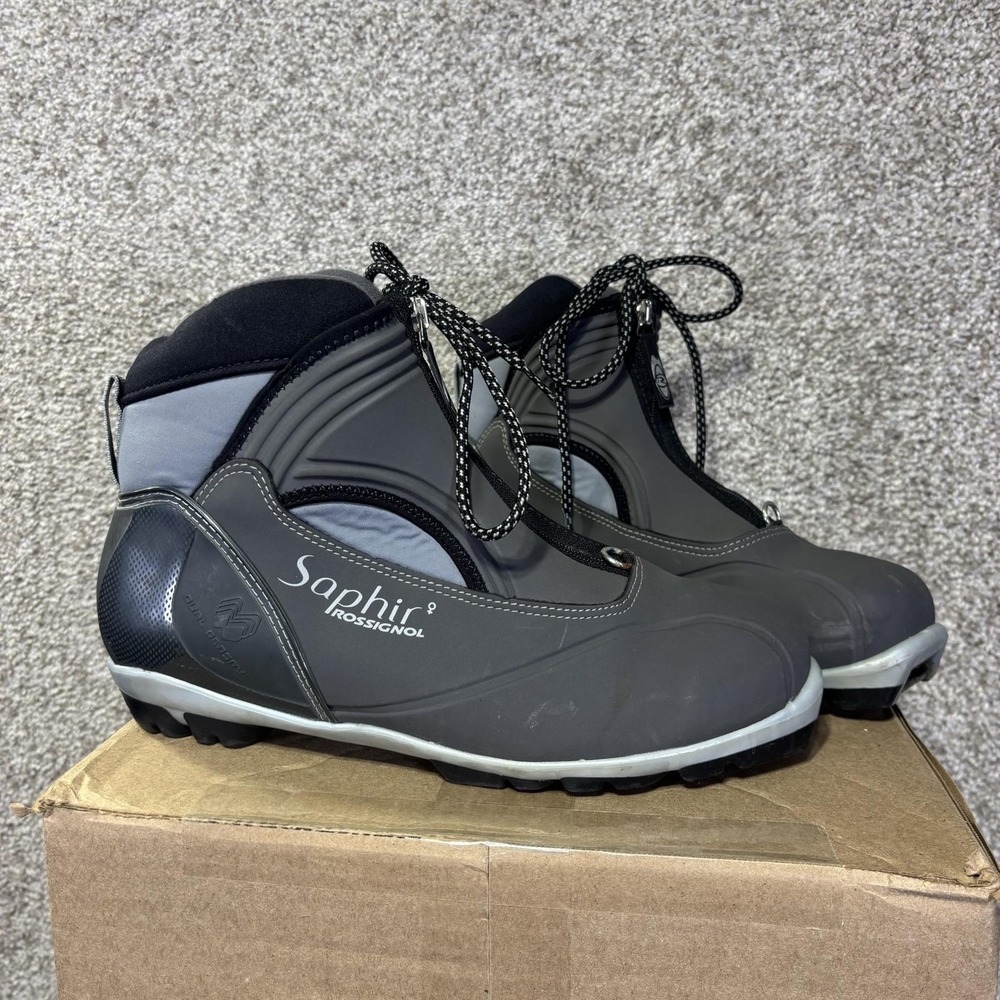 Rossignol Saphir Ski Boots Womens 10 Gray Black Nordic Cross Country NNN Lace Up